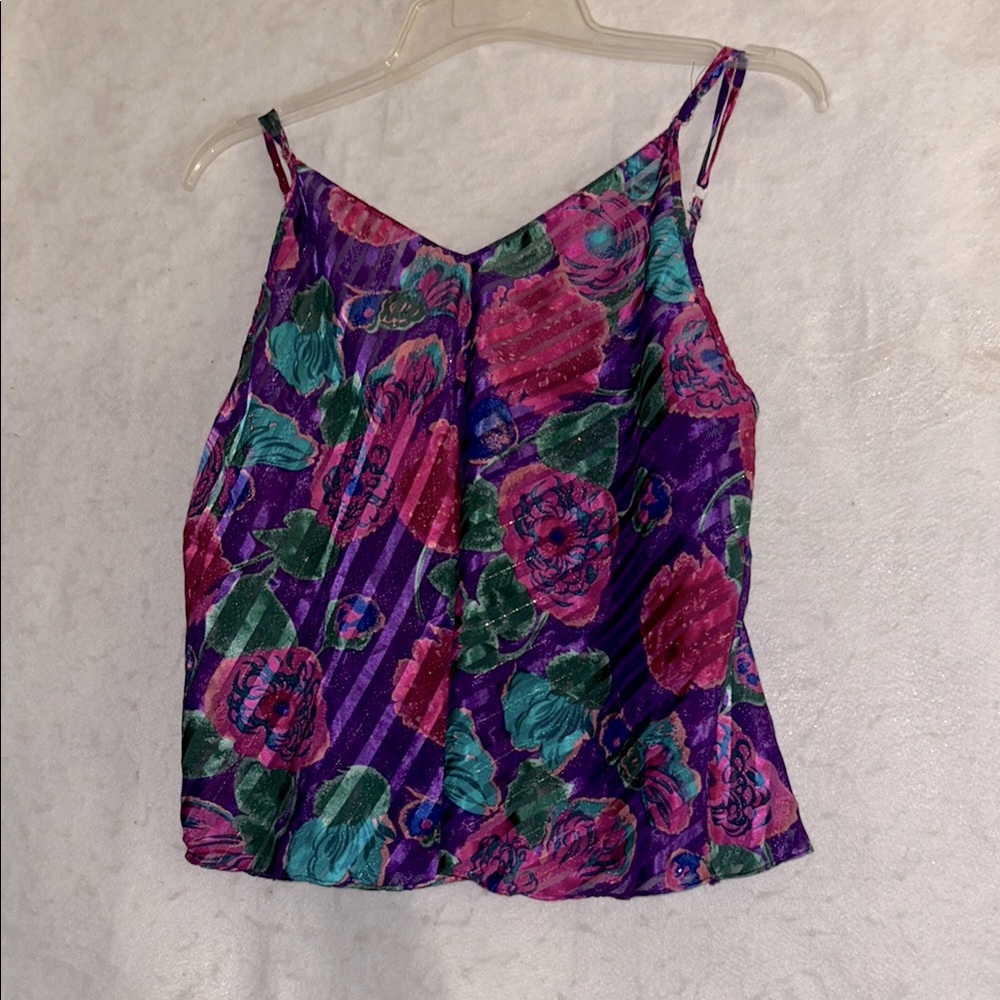 Vibrant Multicolor Floral Gold Thread Camisole Tank Top Plus Size 2X